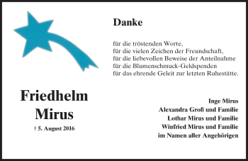 Traueranzeige von Friedhelm Mirus von Trauerportal Echo Online