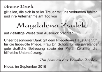 Traueranzeige von Magdalena Zsalek von  Kreisanzeiger