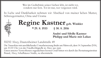 Traueranzeige von Regine Kastner von Trauerportal Rhein Main Presse