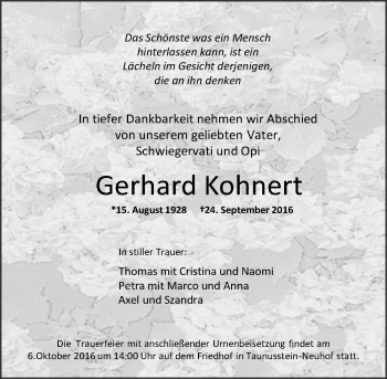 Traueranzeige von Gerhard Kohnert von Trauerportal Rhein Main Presse