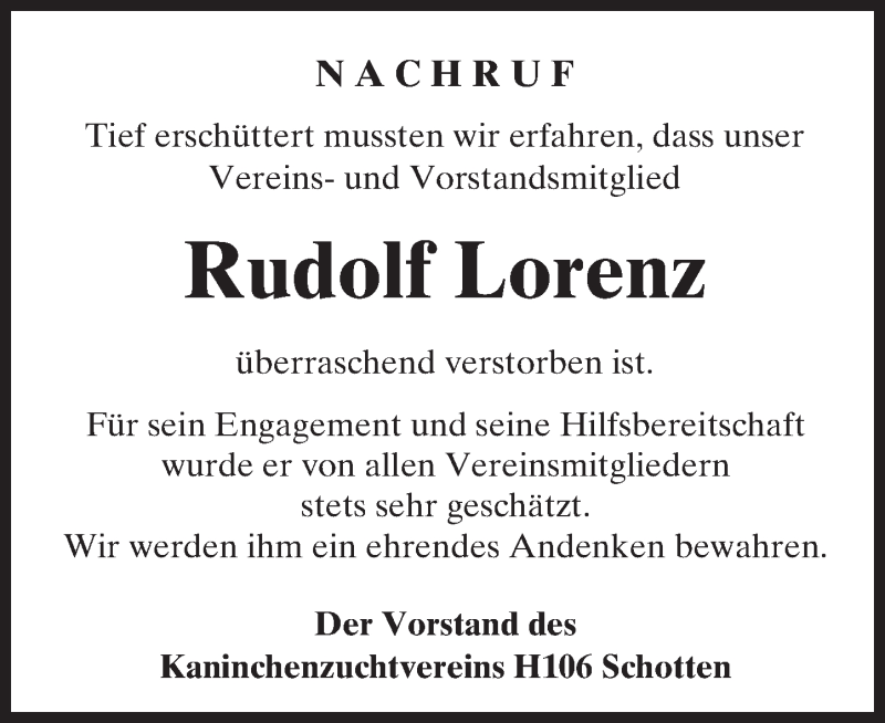 Traueranzeige für Rudolf Lorenz vom 24.09.2016 aus  Kreisanzeiger