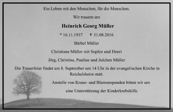 Traueranzeige von Heinrich Georg Müller von Trauerportal Echo Online