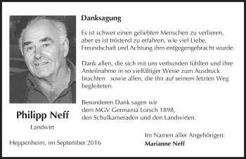 Traueranzeige von Philipp Neff von Trauerportal Echo Online