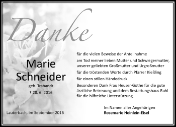 Traueranzeige von Marie Schneider von VRM Trauer