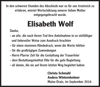 Traueranzeige von Elisabeth Wolf von Trauerportal Rhein Main Presse