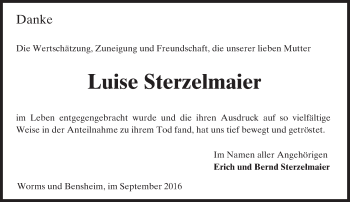 Traueranzeige von Luise Sterzelmaier von Trauerportal Echo Online