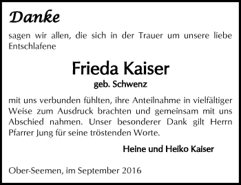 Traueranzeige von Frieda Kaiser von  Kreisanzeiger