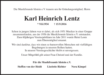 Traueranzeige von Karl Heinrich Lentz von Trauerportal Rhein Main Presse