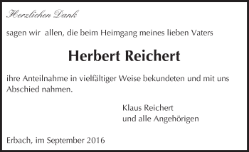 Traueranzeige von Herbert Reichert von Trauerportal Echo Online