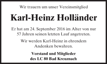 Traueranzeige von Karl-Heinz Holländer von Trauerportal Rhein Main Presse