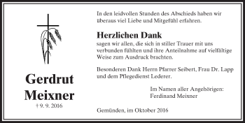 Traueranzeige von Gerdrut Meixner von  Usinger Anzeiger