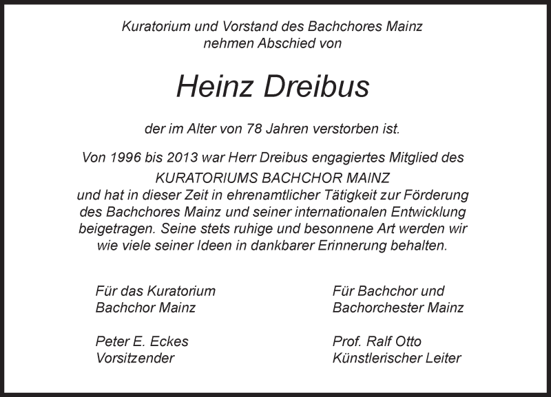  Traueranzeige für Heinz Dreibus vom 06.09.2016 aus Trauerportal Rhein Main Presse
