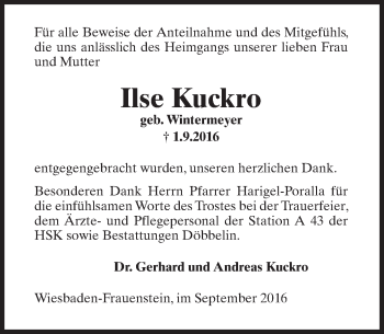 Traueranzeige von Ilse Kuckro von Trauerportal Rhein Main Presse