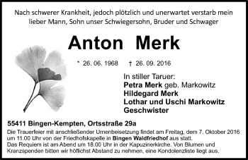 Traueranzeige von Anton Merk von Trauerportal Rhein Main Presse