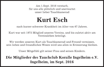 Traueranzeige von Kurt Esch von Trauerportal Rhein Main Presse