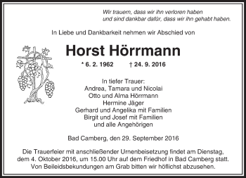 Traueranzeige von Horst Hörrmann von  Camberger Anzeiger