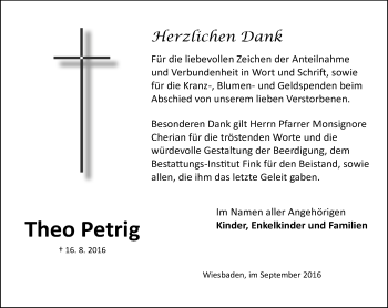 Traueranzeige von Theo Petrig von Trauerportal Rhein Main Presse