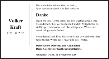 Traueranzeige von Volker Kraft von Trauerportal Echo Online