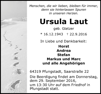 Traueranzeige von Ursula Laut von Trauerportal Echo Online