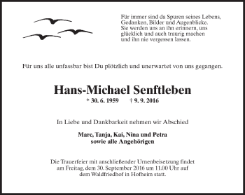Traueranzeige von Hans-Michael Senftleben von Trauerportal Rhein Main Presse