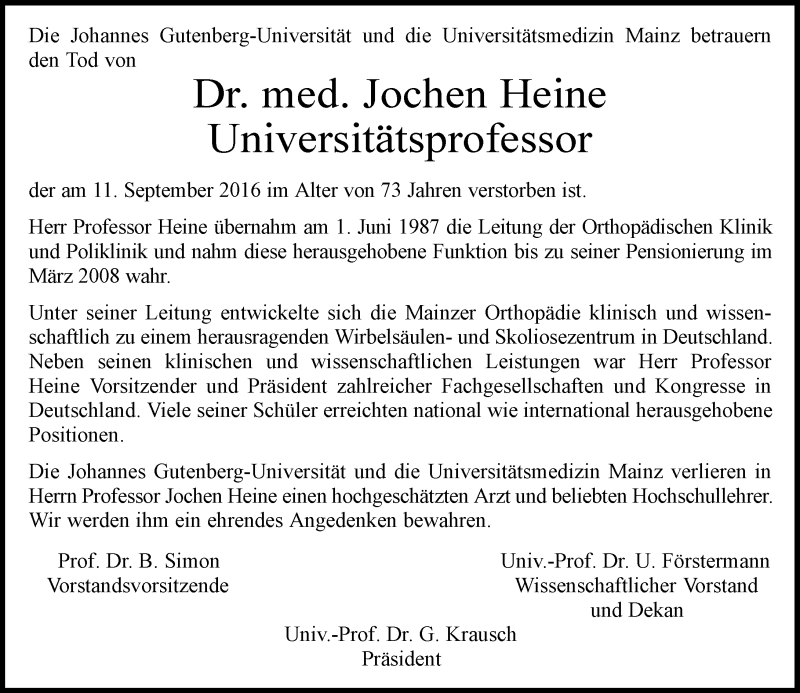  Traueranzeige für Jochen Heine vom 21.09.2016 aus Trauerportal Rhein Main Presse