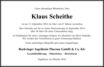 Traueranzeige von Klaus Scheithe von Trauerportal Rhein Main Presse
