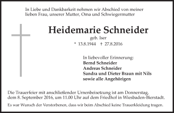 Traueranzeige von Heidemarie Schneider von Trauerportal Rhein Main Presse