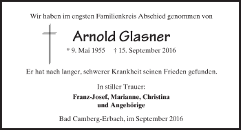 Traueranzeige von Arnold Glasner von  Camberger Anzeiger
