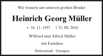 Traueranzeige von Heinrich Georg Müller von Trauerportal Echo Online