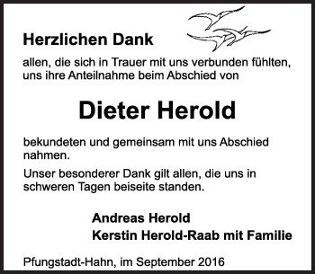 Traueranzeige von Dieter Herold von Trauerportal Echo Online