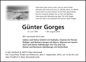 Traueranzeige von Günter Gorges von Trauerportal Echo Online