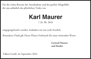 Traueranzeige von Karl Maurer von Trauerportal Echo Online