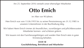 Traueranzeige von Otto Emich von Trauerportal Echo Online