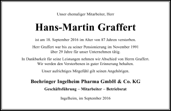 Traueranzeige von Hans-Martin Graffert von Trauerportal Rhein Main Presse