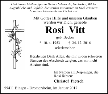 Traueranzeige von Rosi Vitt von Trauerportal Rhein Main Presse