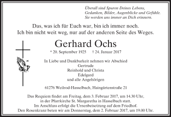 Traueranzeige von Gerhard Ochs von  Camberger Anzeiger