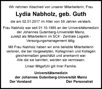 Traueranzeige von Lydia Nabholz von Trauerportal Rhein Main Presse