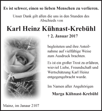 Traueranzeige von Karl Heinz Kühnast-Krebühl von Trauerportal Rhein Main Presse