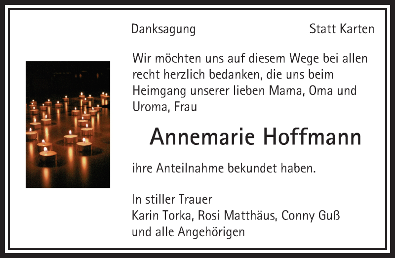  Traueranzeige für Annemarie Hoffmann vom 28.01.2017 aus  Usinger Anzeiger