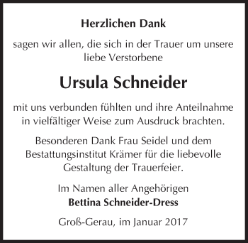 Traueranzeige von Ursula Schneider von Trauerportal Echo Online