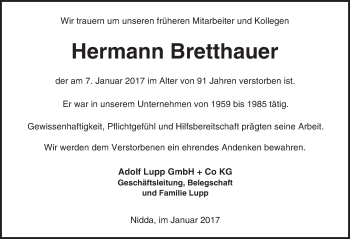 Traueranzeige von Hermann Bretthauer von  Kreisanzeiger