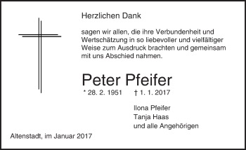 Traueranzeige von Peter Pfeifer von  Kreisanzeiger