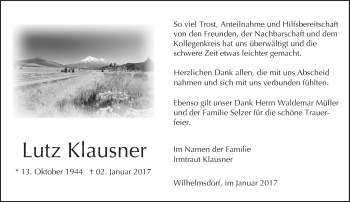 Traueranzeige von Lutz Klausner von  Usinger Anzeiger