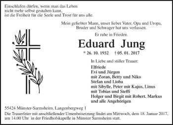 Traueranzeige von Eduard Jung von Trauerportal Rhein Main Presse