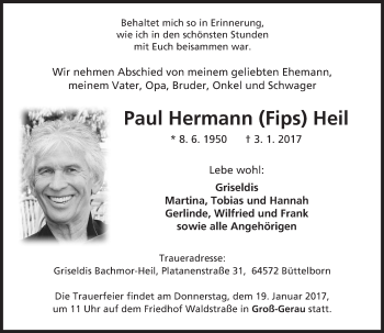 Traueranzeige von Paul Hermann Heil von Trauerportal Echo Online