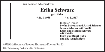 Traueranzeige von Erika Schwarz von Trauerportal Rhein Main Presse