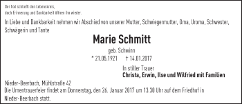 Traueranzeige von Marie Schmitt von Trauerportal Echo Online