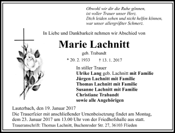 Traueranzeige von Marie Lachnitt von VRM Trauer