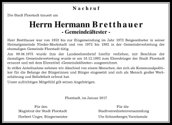 Traueranzeige von Hermann Bretthauer von  Kreisanzeiger