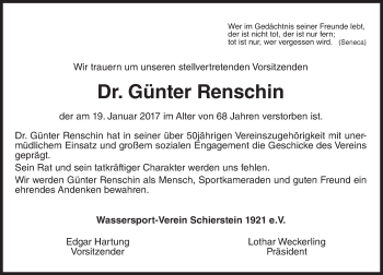 Traueranzeige von Günter Renschin von Trauerportal Rhein Main Presse